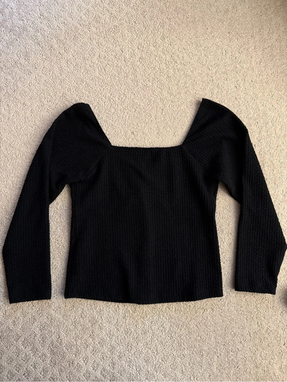 Anthropologie Maeve Black Textured Sweetheart Top Long Sleeve Going Out Medium